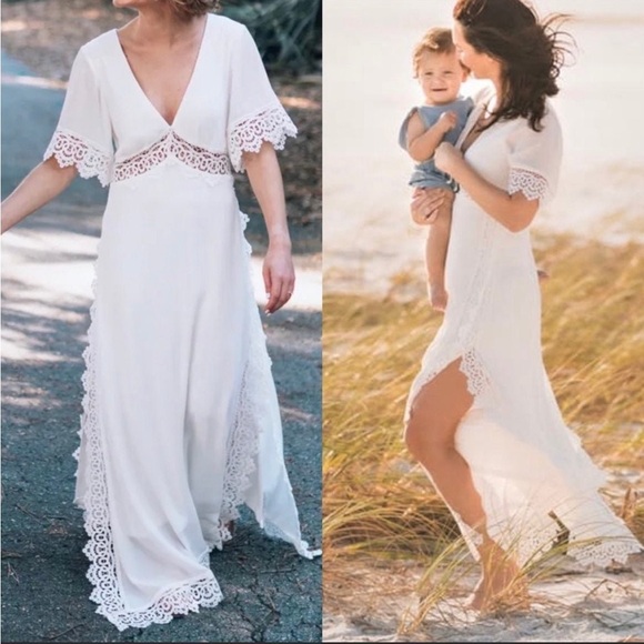 White Bohemian Crochet Lace Short Sleeve Maxi Dress 🌿🌿 - Picture 5 of 13